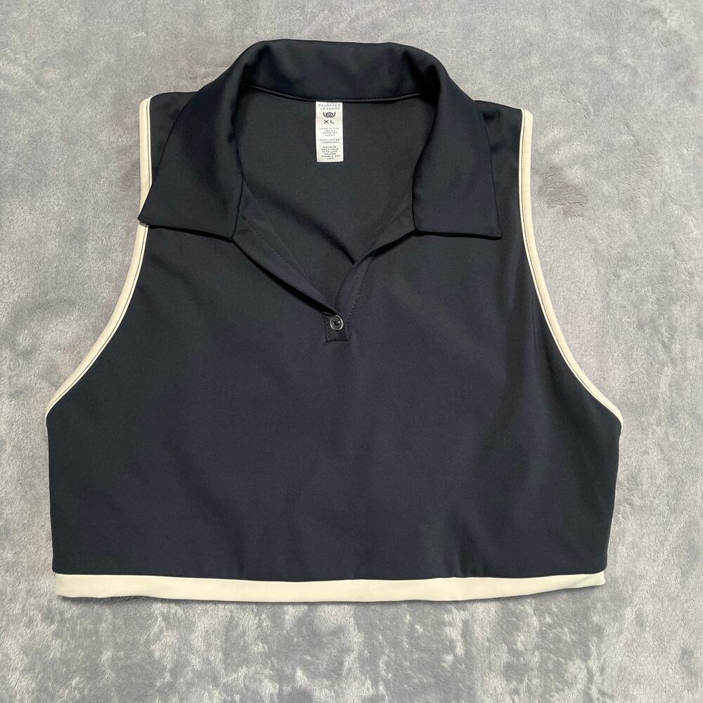 Favorite Daughter Top Womens L Black Cropped Polo Tennis Pickleball Golf Active